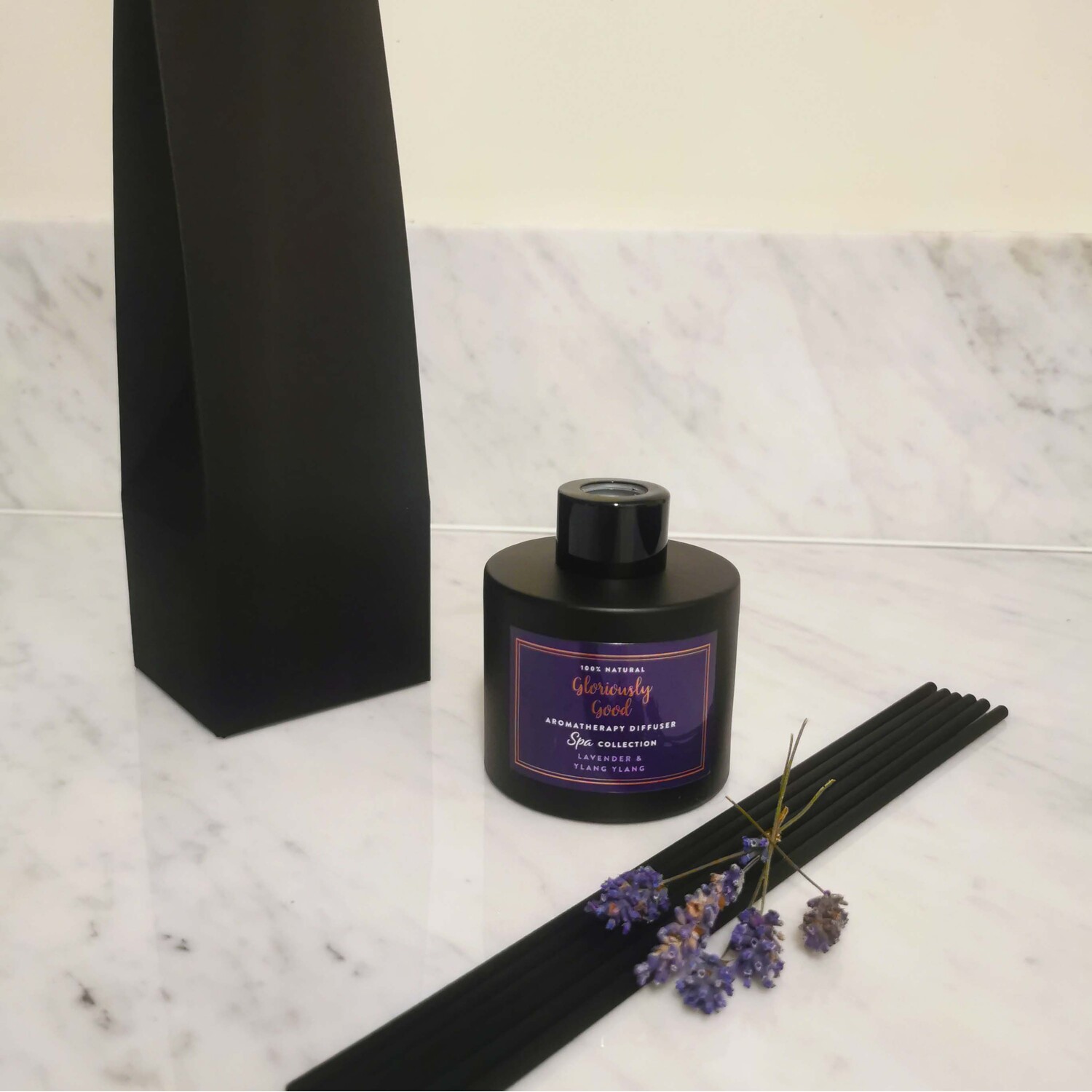 Lavender and Ylang Ylang Aromatherapy Reed Diffuser - Black