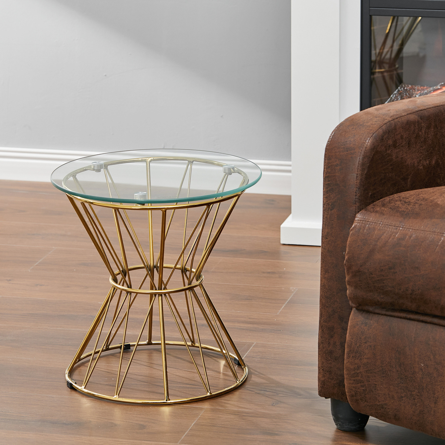 Small Round Tempered Glass Coffee Table - Gold