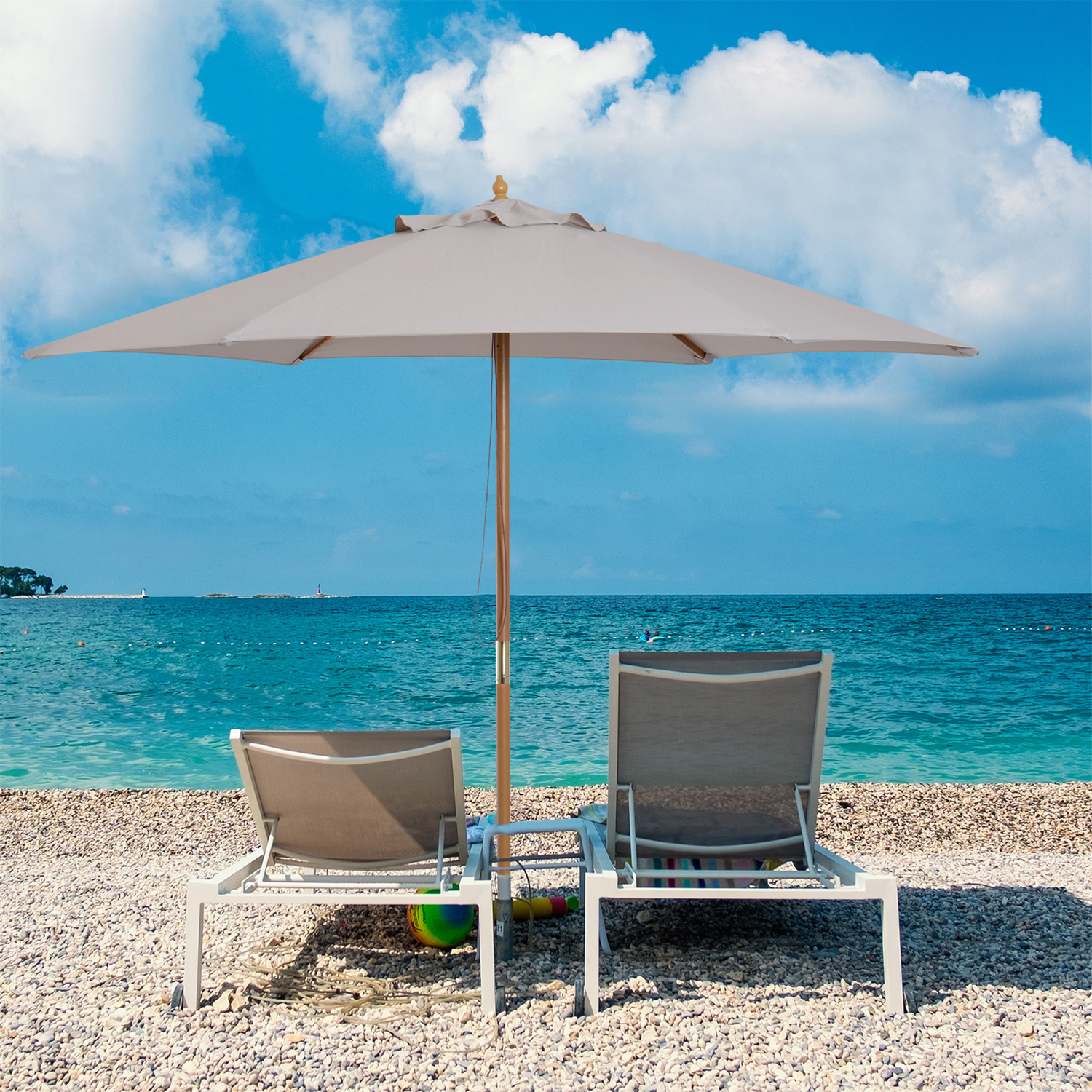Outsunny 2.5m Wood Garden Parasol - Grey