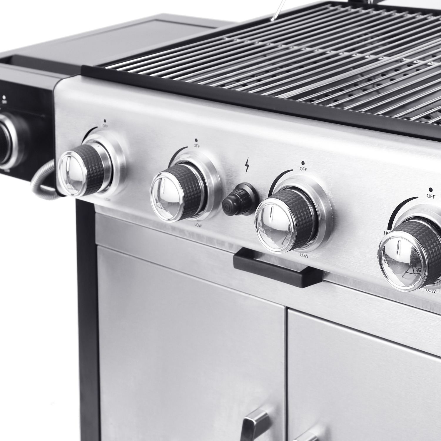 Outdoor Gas Bbq Grill Trolley With Side Shelf - Silvery Black 134cm