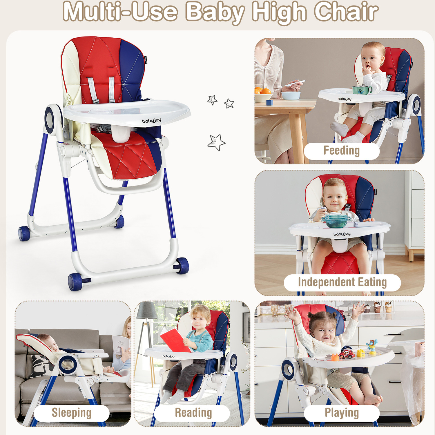 High Chair Baby Reclining Foldable Feeding Chair Toddler Dining Chair