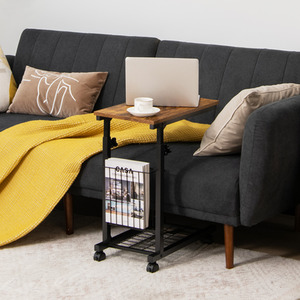Costway C-shaped Sofa Side Table-Rustic Brown