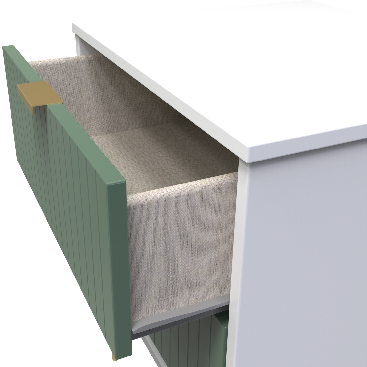 Linear Ready Assembled 2 Drawer Bedside Cabinet - Labrador Green White