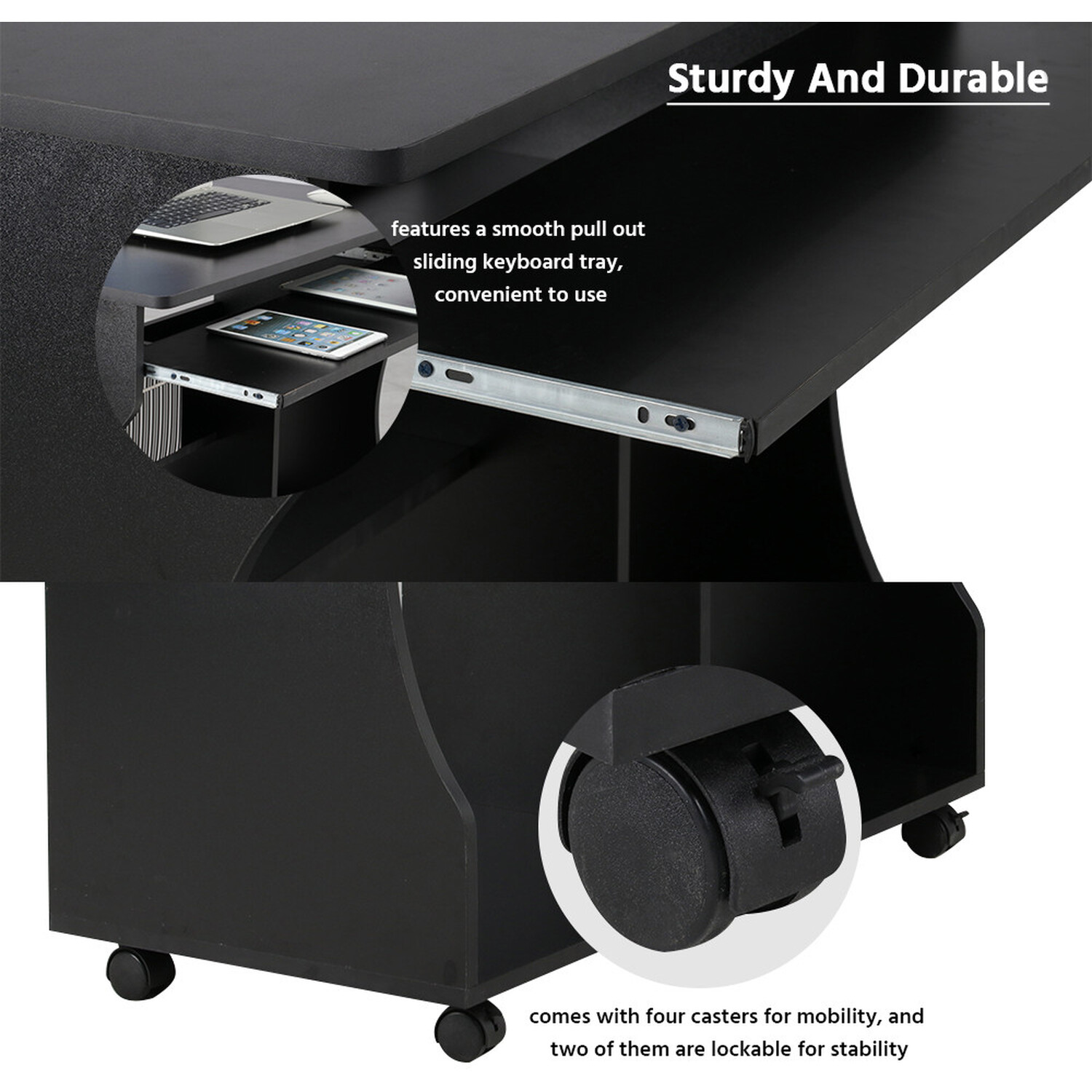 Space Saver Computer Desk With Wheels - Black
