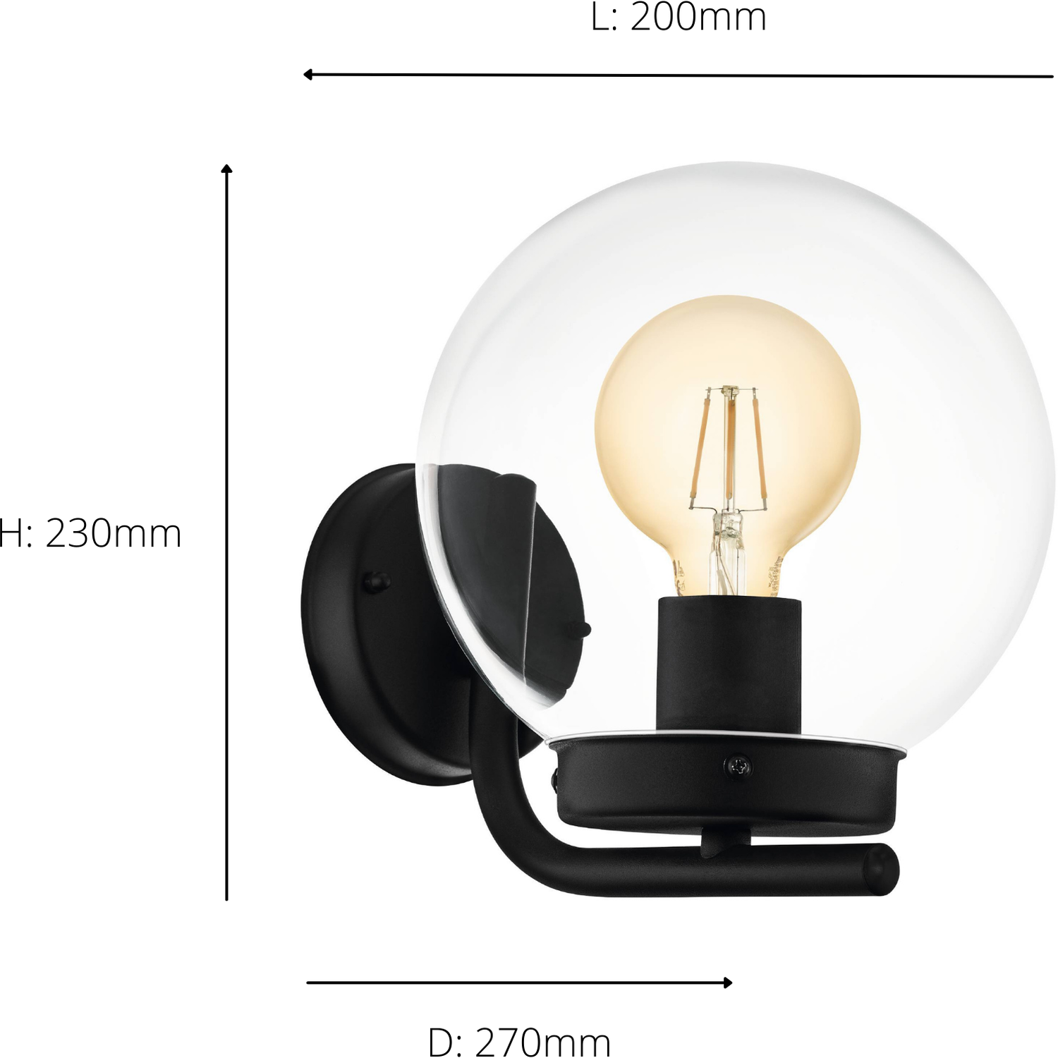 Eglo Taverna Transparent Globe Outdoor Wall Light - Black