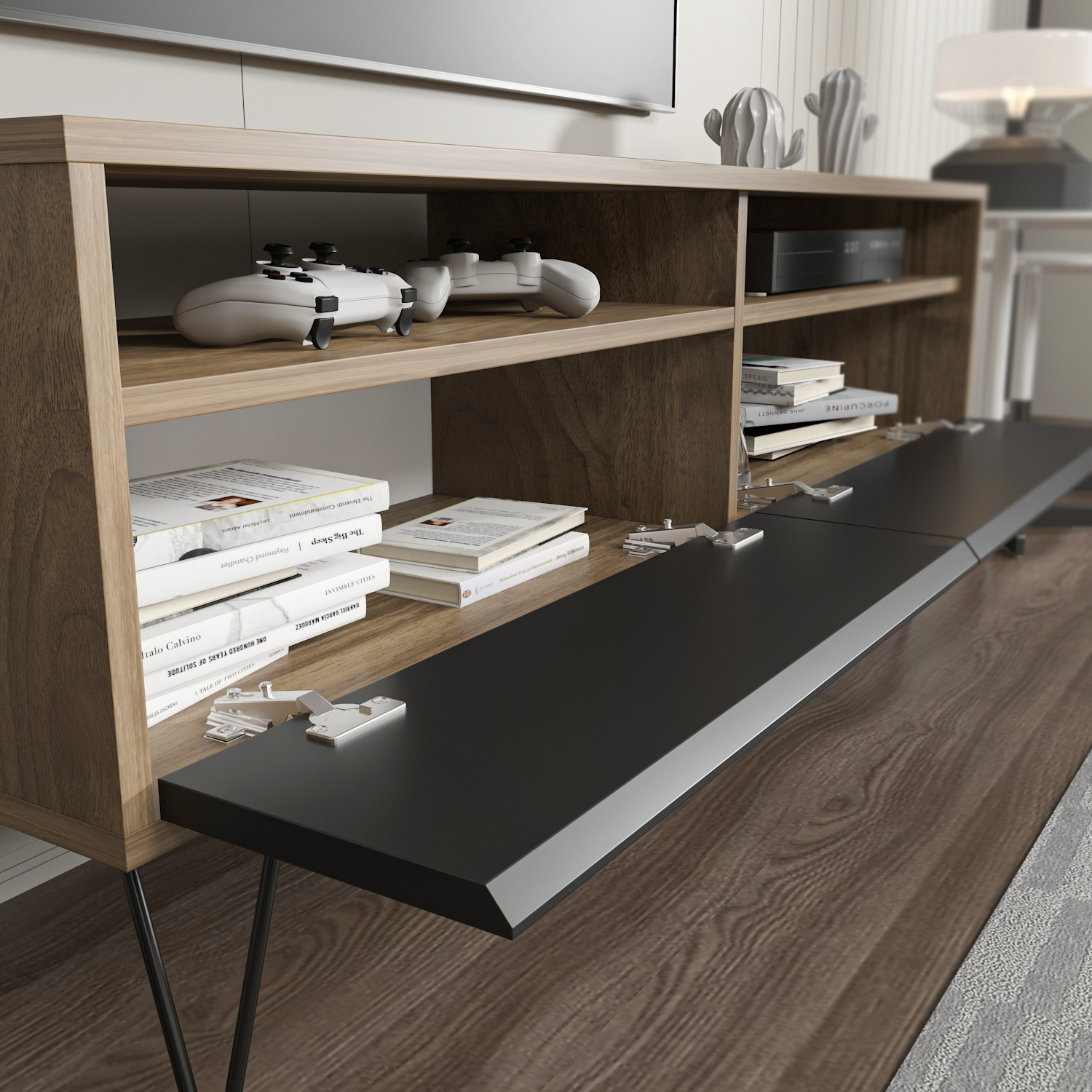 Flay Tv Unit - Walnut Black