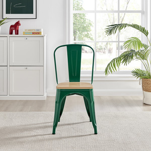 Green Colton Stackable Tolix Style Industrial Metal Kitchen Dining Chair Wood Seat shot 4116951