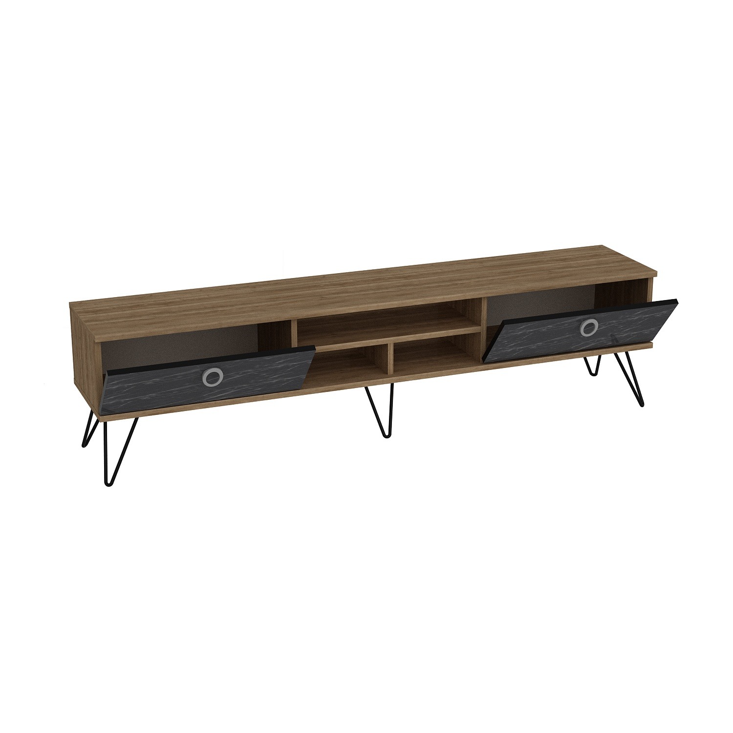 Lorenz Tv Unit - Walnut And Black Marble Effect