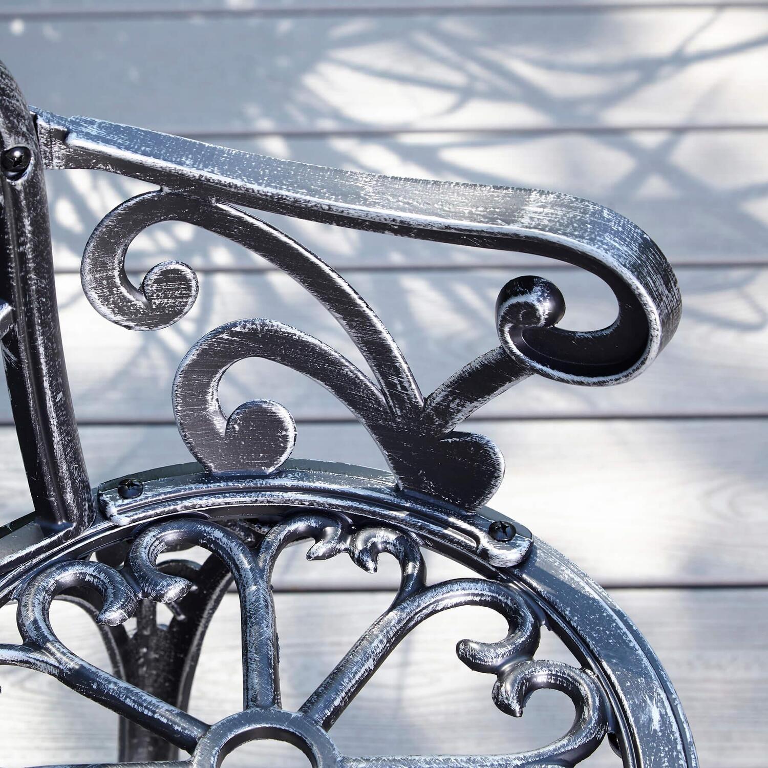Home Source Rose Detail Metal Outdoor Garden Bench - Grey