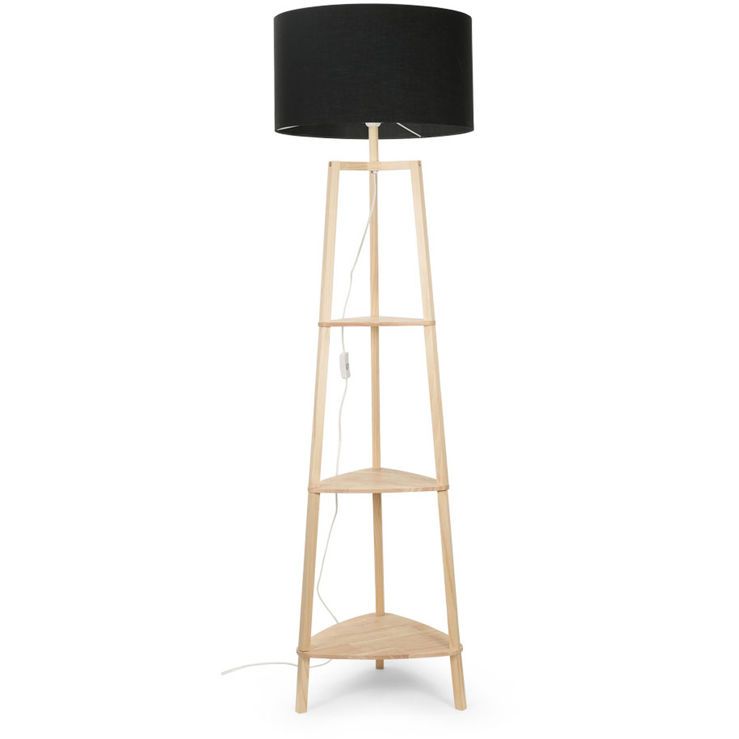 Hiru Natural 3 Tier Floor Shelf Lamp Large Black Shade - Black