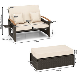 Brown 3-in-1 Garden Wicker Daybed Loveseat Side Table shot 4870571