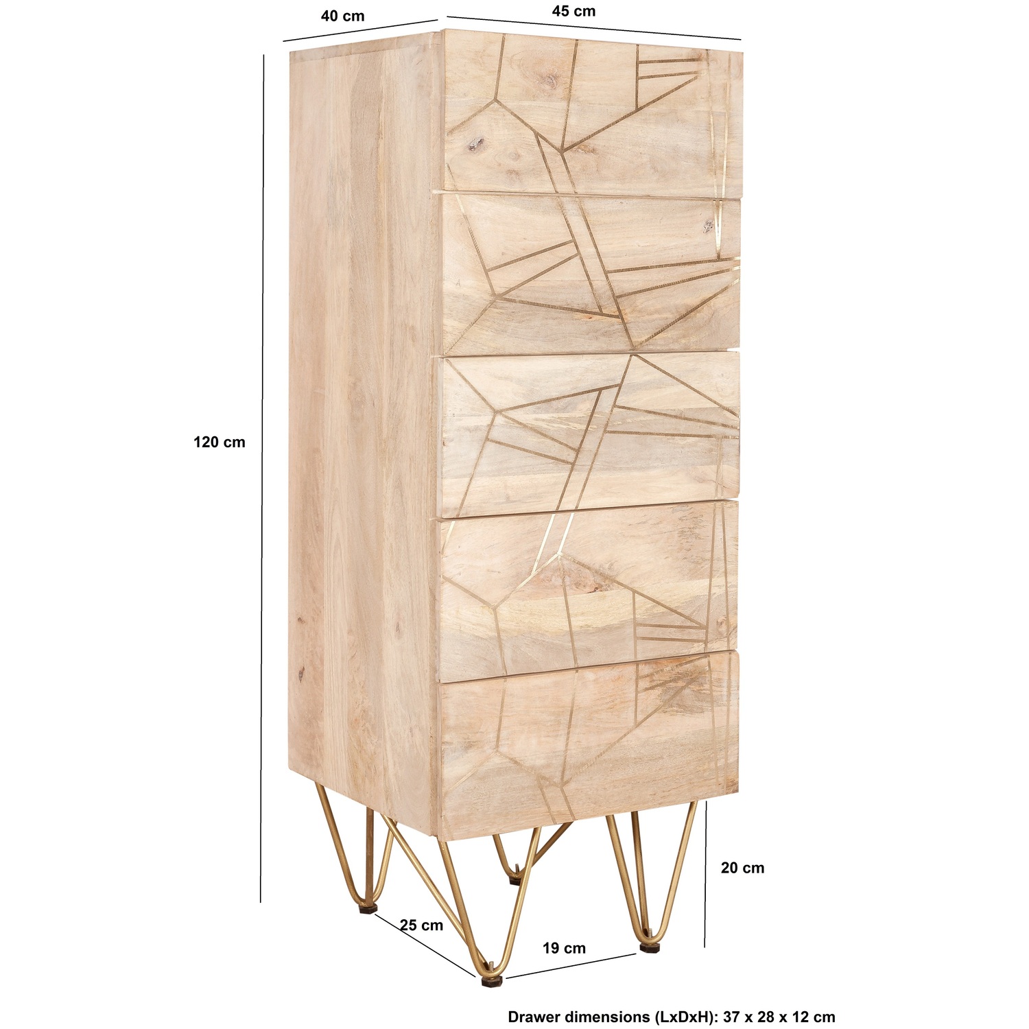 Light Gold Tall Chest Of Drawers - Brown