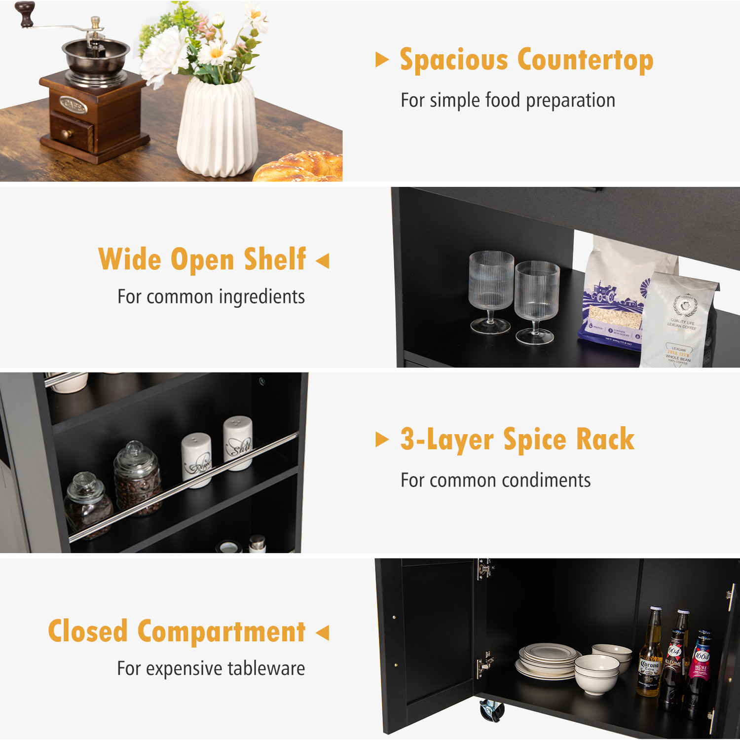 Rolling Kitchen Island Cart - Black