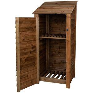 Single Bay Wooden Log Store With Door And Kindling Shelf