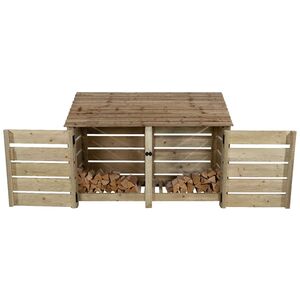 Slatted Double Bay Wooden Log Store With Door