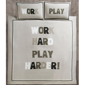 Work Hard Printed Microfibre Luxury Duvet Cover  Pillowcase Set