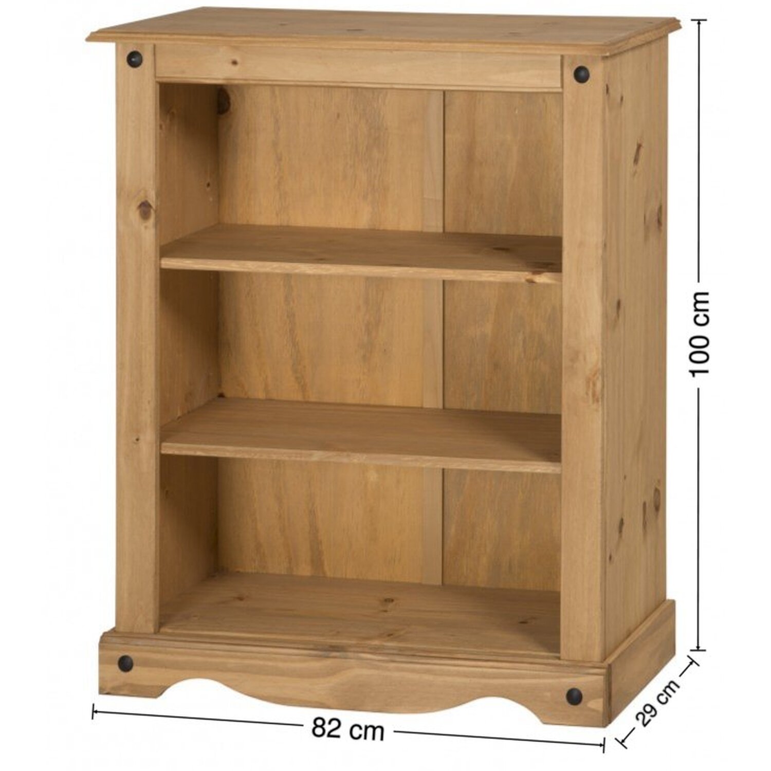 Corona Small Bookcase Solid Wood Pine Wooden Low Shelves - Antique Wax