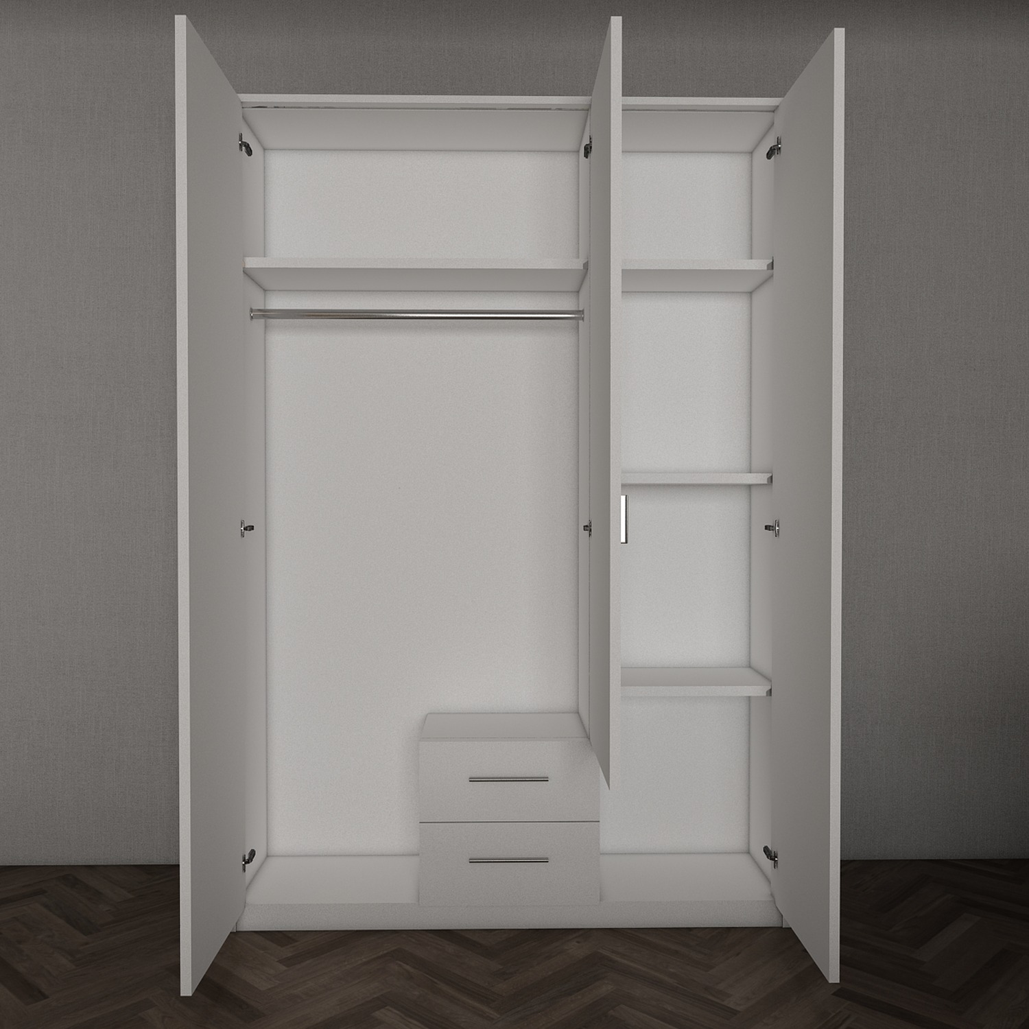 Green 3 Door 2 Drawer Wardrobe 135cm - Green