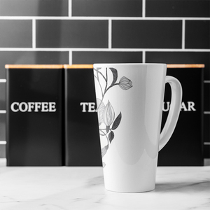 Black  White Flower Illustration Latte Mug