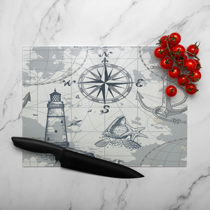 Compass  Map Glass Chopping Board-large