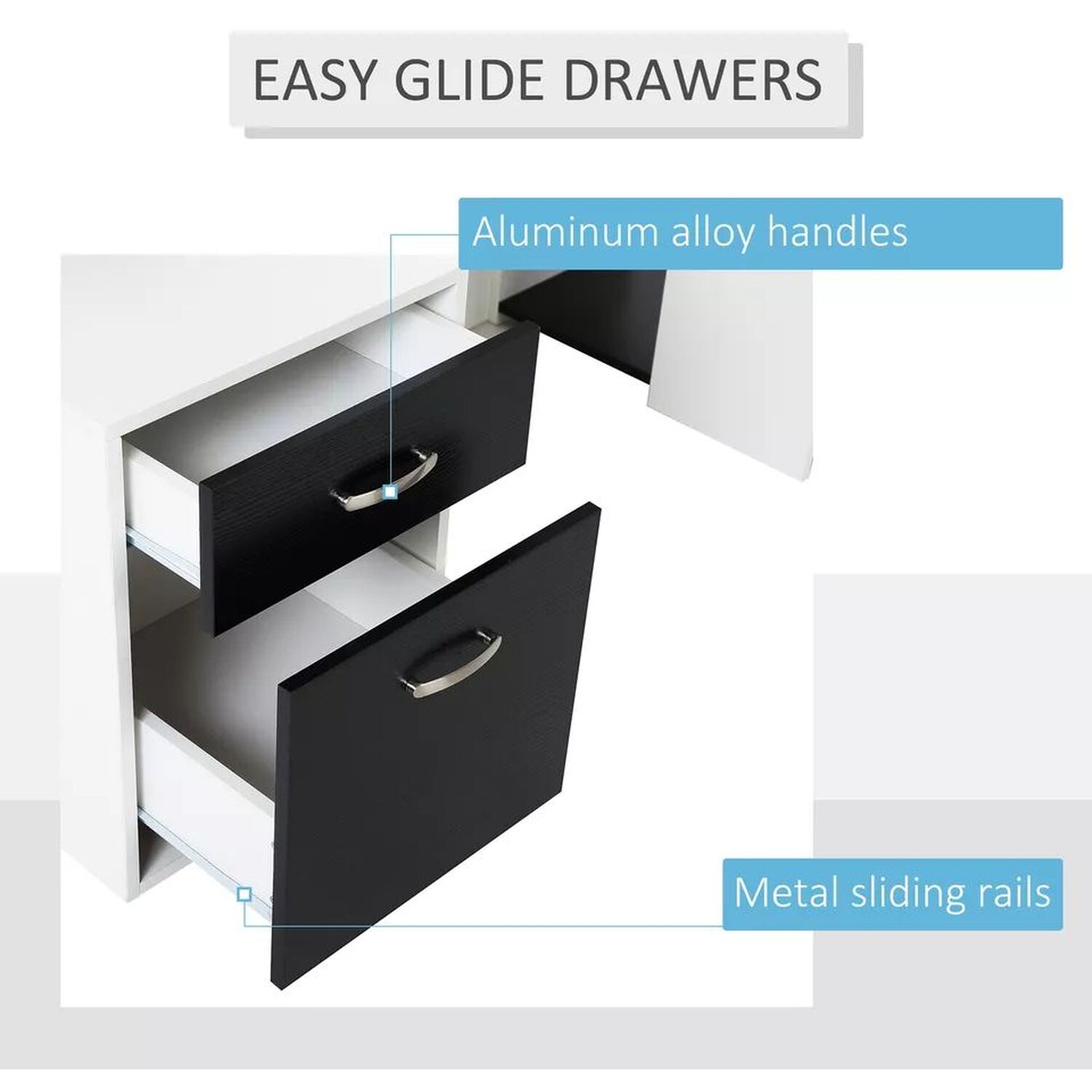 Modern Computer Desk With Drawers And Tray - Black And White