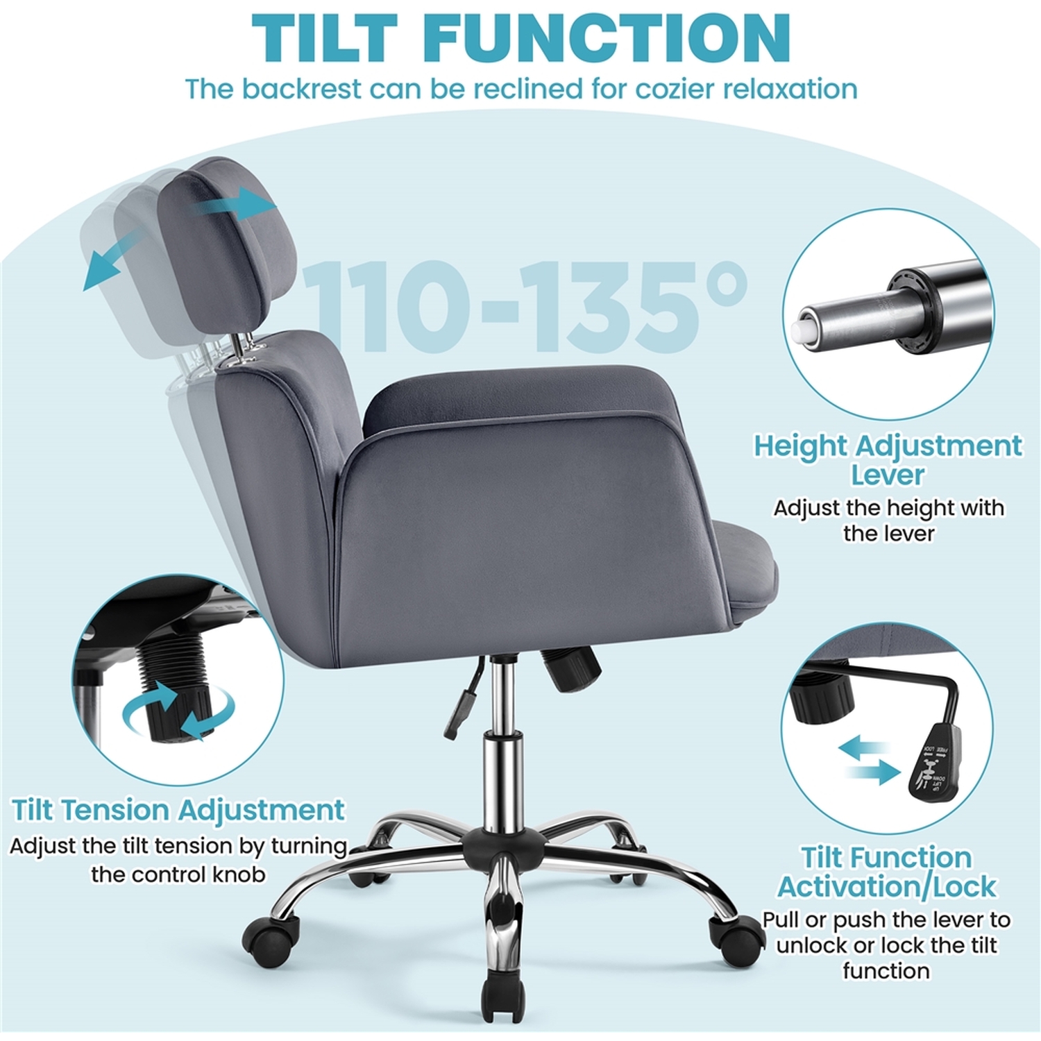 Rolling Swivel Computer Chair Vanity Chair - Dark Grey