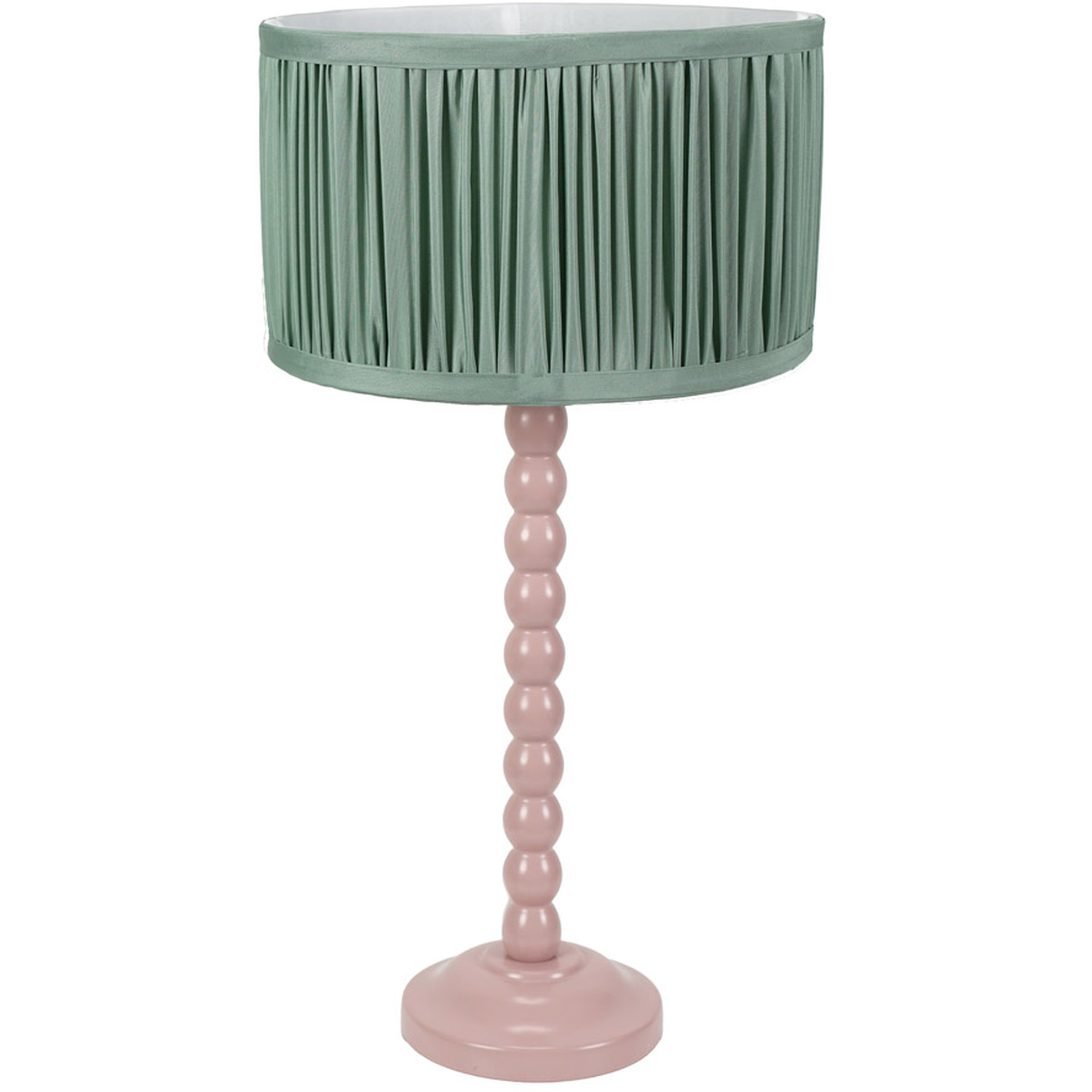Bobbins Table Lamp with Ruched Pleated Drum Shade - Green / Bulb Included