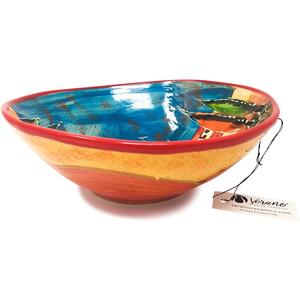 Tuscany Hand Painted Village Ceramic Wonky Curvy Bowl