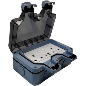 Weatherproof Outdoor Double Plug Socket 2 Gang Switched USB Port IP66