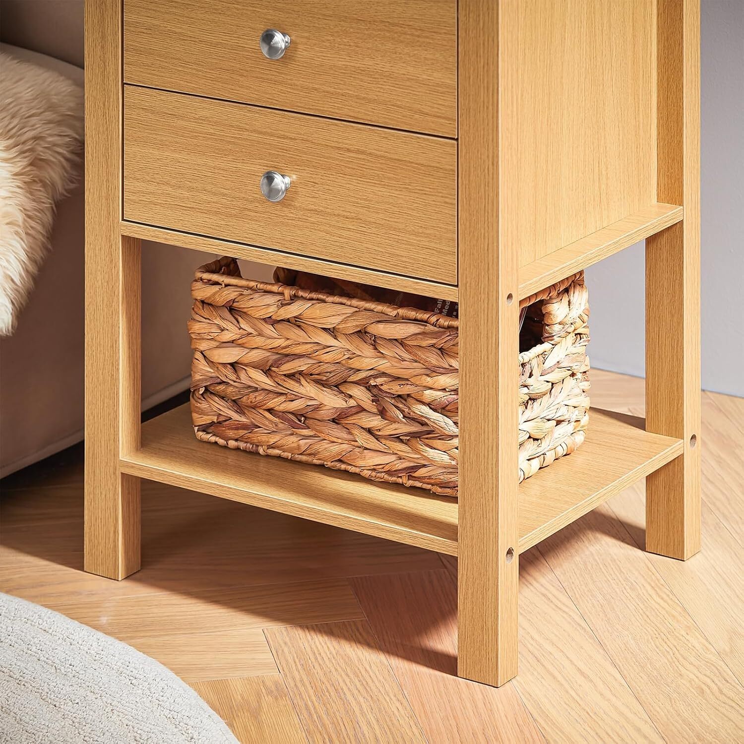 Two Drawer Bedside Table - Wooden Natural