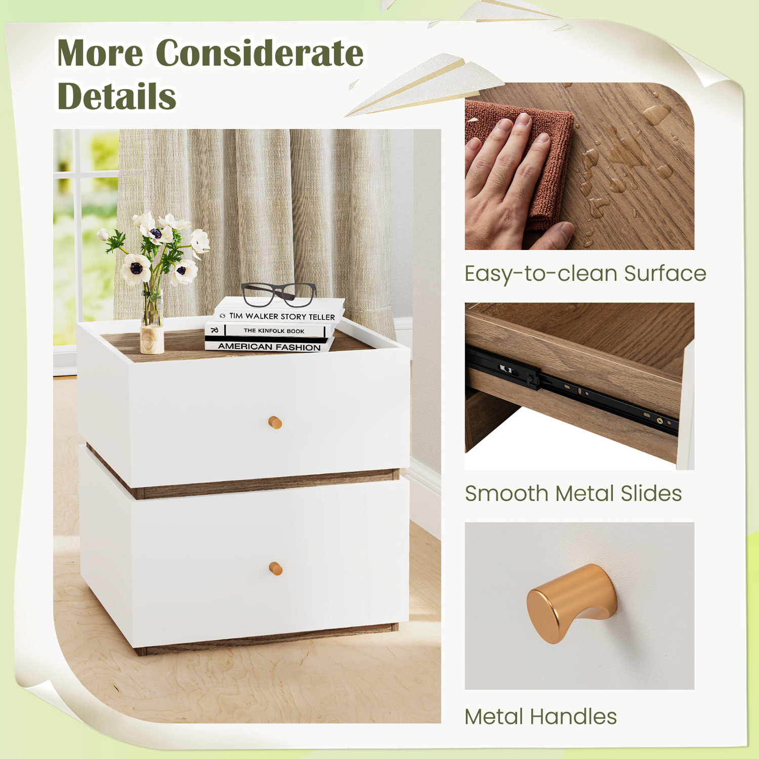 2-drawer Nightstand Bedside Table - White