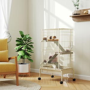 PawHut 4 Levels Rolling Small Animal Cage, Rabbit Cage with 15cm Deep Bottom