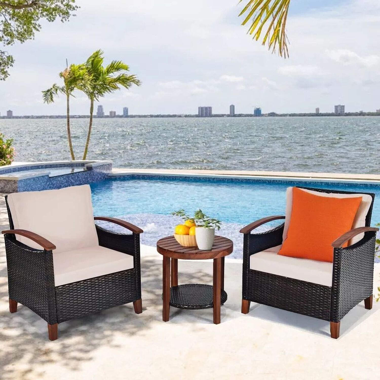 Rattan Chair And Coffee Table Bistro Set - White