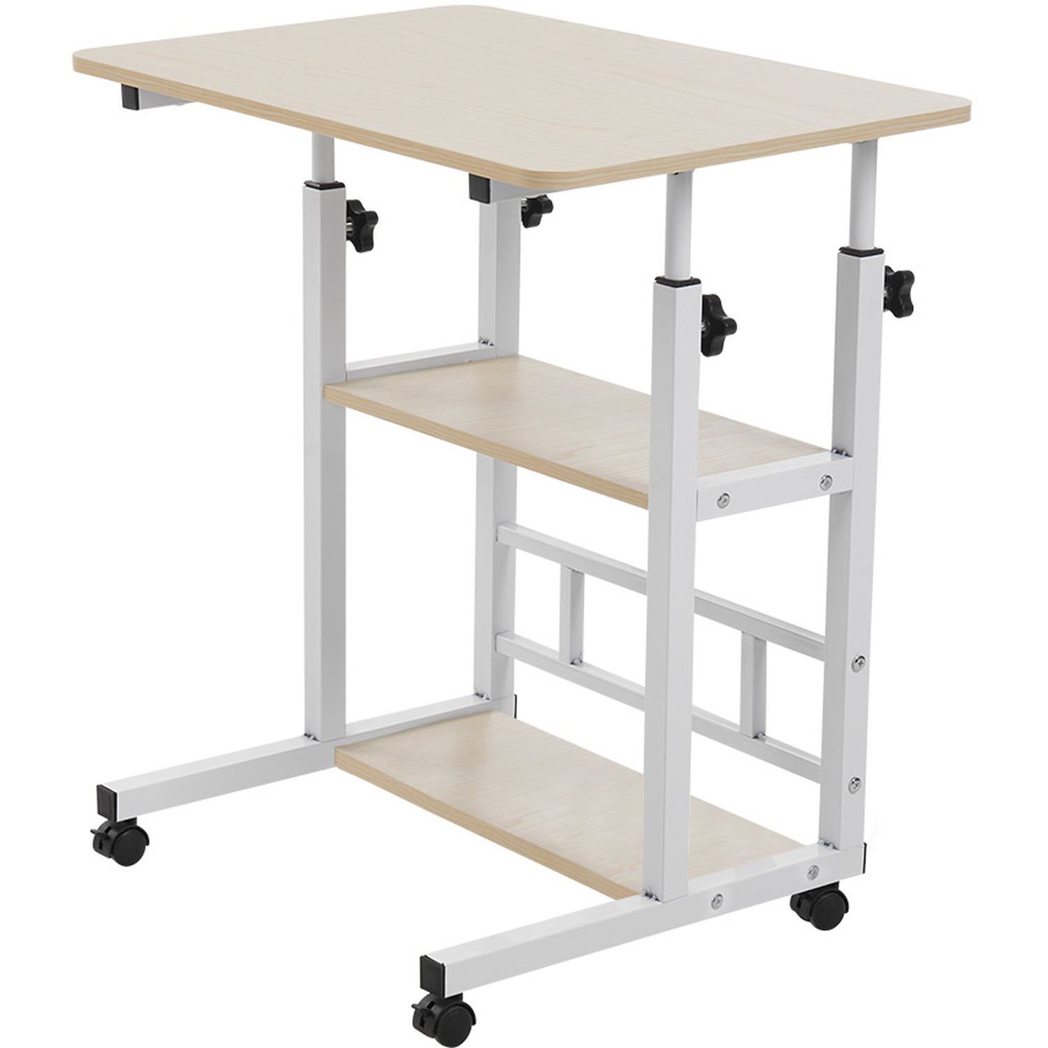 Livingandhome Height Adjustable Mobile Overbed Table - Warm White