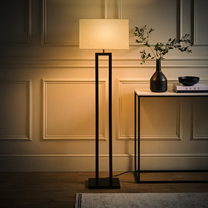 Gloria Double Stem Metal Floor Lamp with Rectangular Shade and LED Bulb