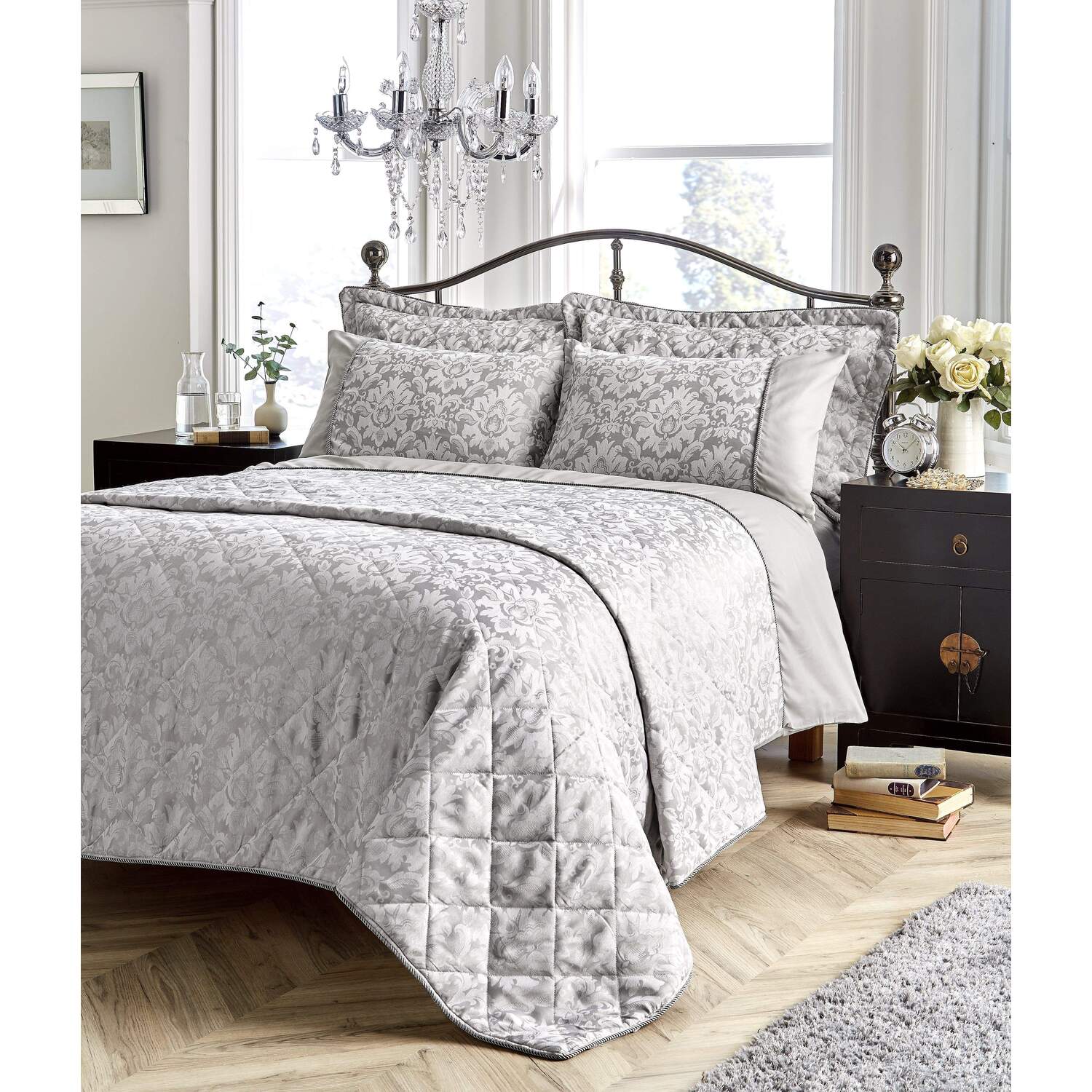 Savoy Woven Jacquard Duvet Set - Grey Single