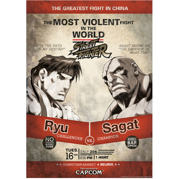 Street Fighter Limited Edition Ryu vs Sagat A3 Art Print
