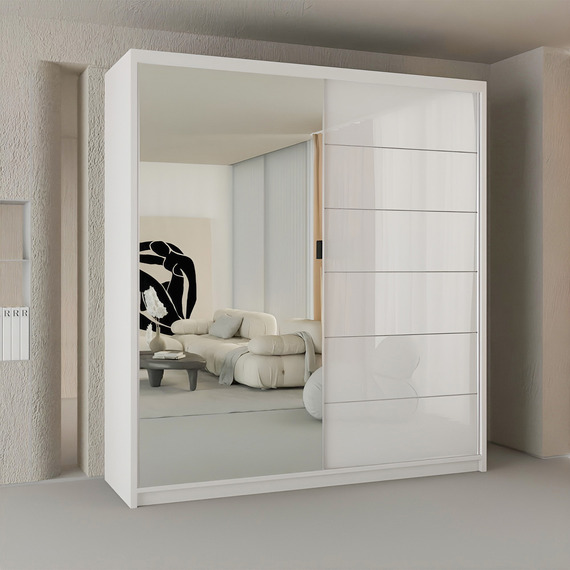 Torren Double Door High Gloss Sliding Wardrobe with Full Length Mirror