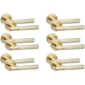 6 Pairs Knurled T-Bar Door Handles on Rose
