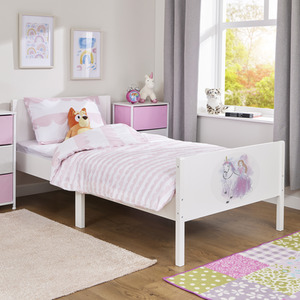 Kids Single White Bed - Princess and Unicorn