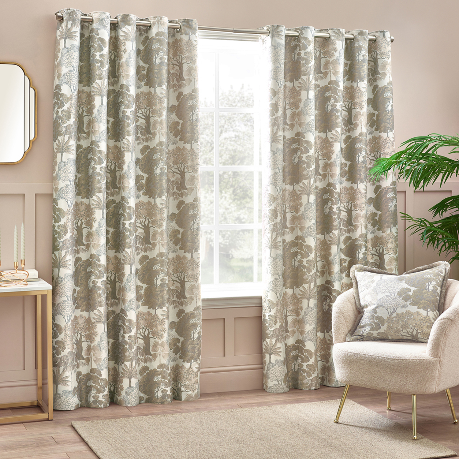 Set of 2 Woodlands Floral Jacquard Eyelet Curtains - Natural / 229cm