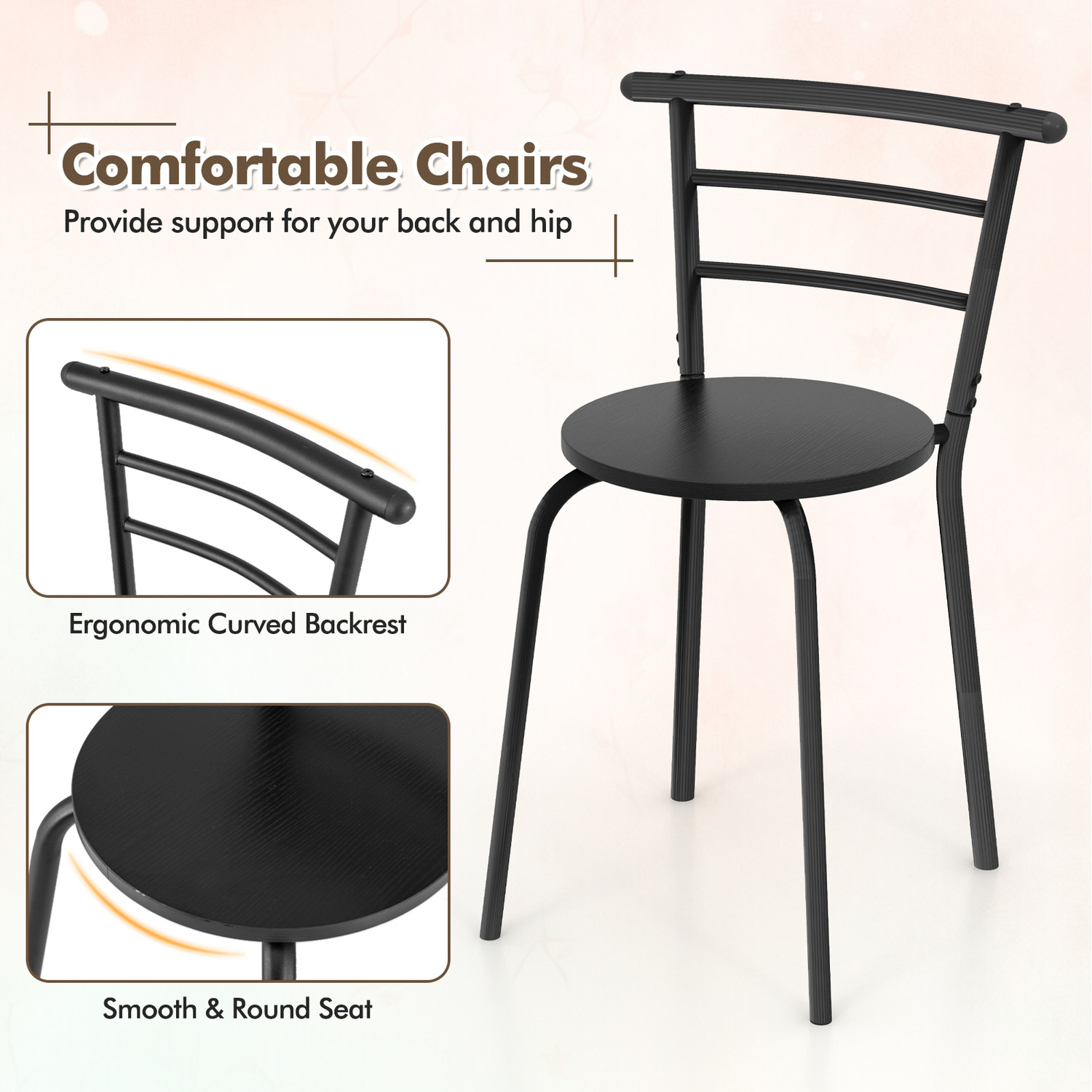 3-piece Space-saving Dining Table Set - Black
