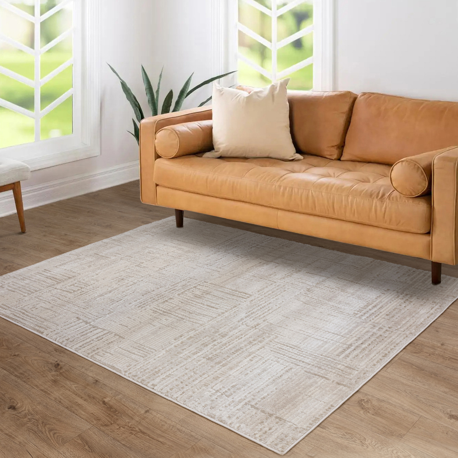 Axel Geometric Grid Neutral Living Area Rug - Ivory / 160 x 230 cm