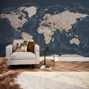 World Map Mural in Dark