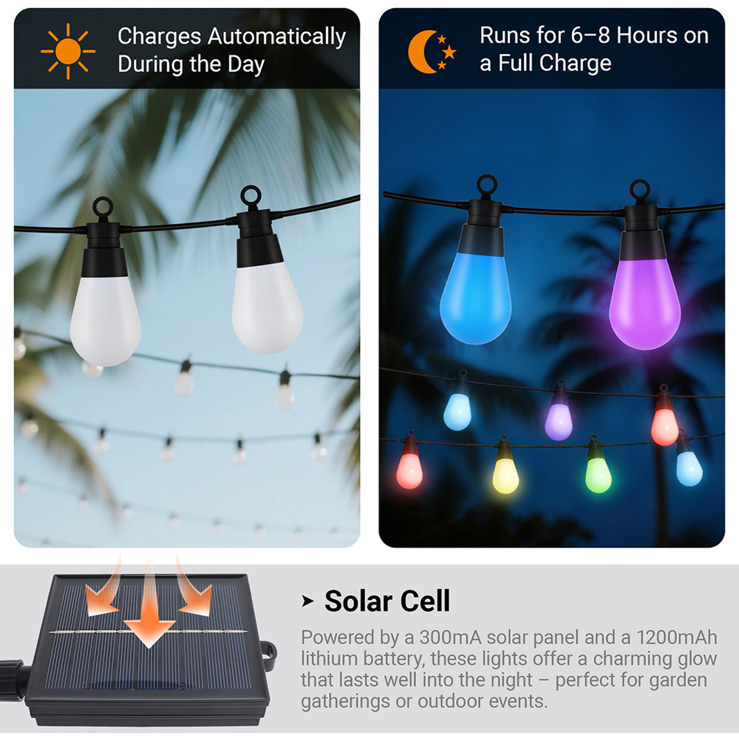 Led Solar Bulb String Lights 6 5m 10 Bulbs 8 Modes - Rgbw