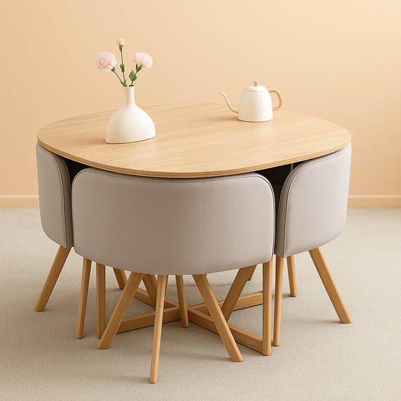 Space Saving Dining Table and Velvet Chairs Set