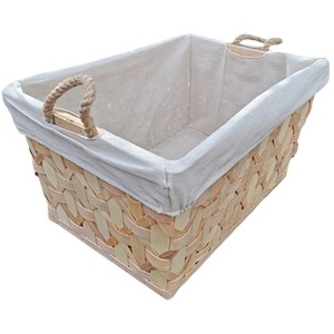 Rope Handle Wooden Weave Lined Storage Basket