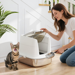 PawHut Stainless Steel Litter Box with Scoop, Deodoriser Bag