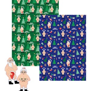 2 Rude Santa Christmas Wrapping Paper Rolls Funny Novelty 15m x 50cm