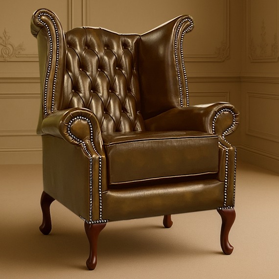 Scrolled Wingback Chesterfield Leather Arm Chair
